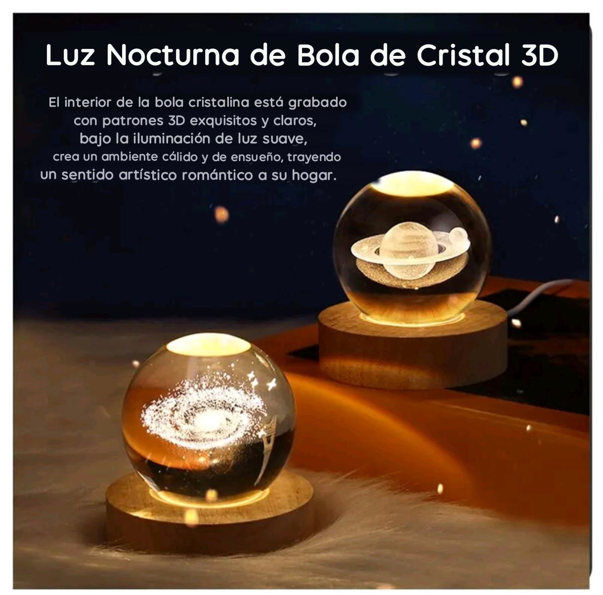 Lampara LUNA 3D esfera de cristal LUZ